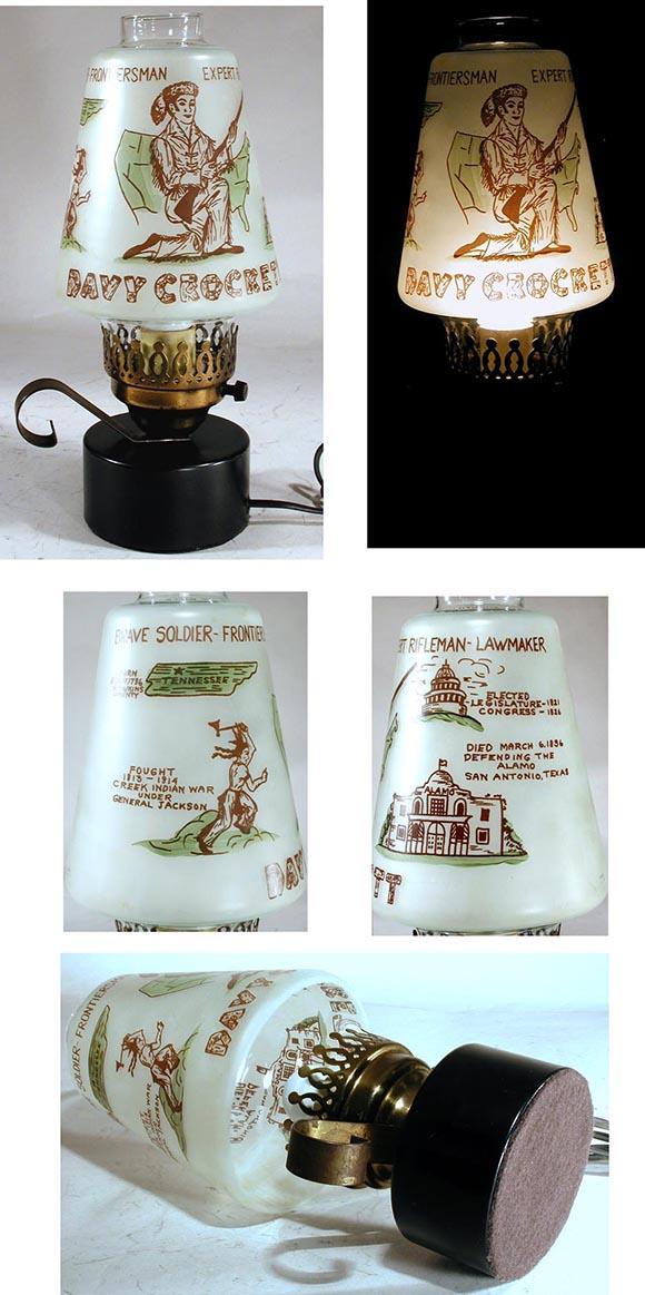 c.1955 Cactus Craft, Davy Crockett Electric Lamp with Frosted Glass Shade